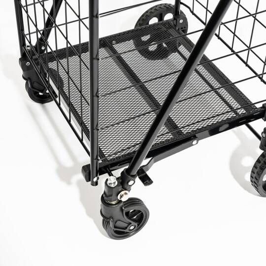 4 Tekerlekli 60 L Katlanabilir Kılıflı Pazar Arabası - 360° Dönebilen Metal İskeletli Siyah Alışveriş Arabası - 7