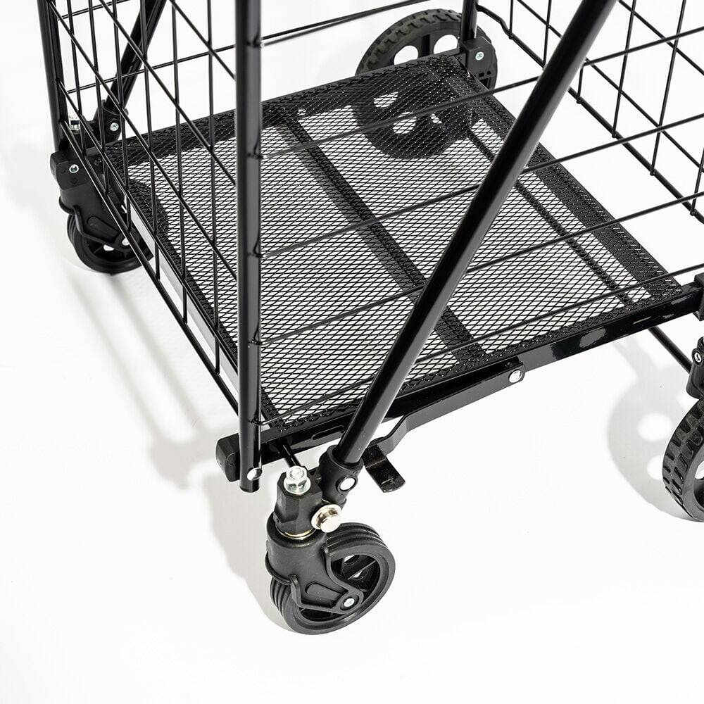 4 Tekerlekli 60 L Katlanabilir Kılıflı Pazar Arabası - 360° Dönebilen Metal İskeletli Siyah Alışveriş Arabası - 7