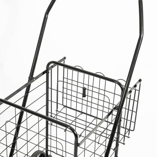 4 Tekerlekli 60 L Katlanabilir Kılıflı Pazar Arabası - 360° Dönebilen Metal İskeletli Siyah Alışveriş Arabası - 8