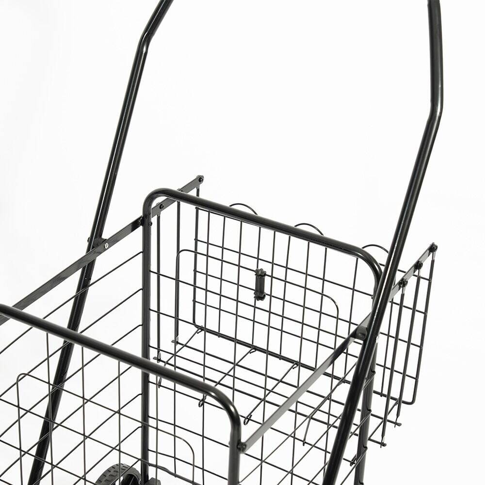 4 Tekerlekli 60 L Katlanabilir Kılıflı Pazar Arabası - 360° Dönebilen Metal İskeletli Siyah Alışveriş Arabası - 8