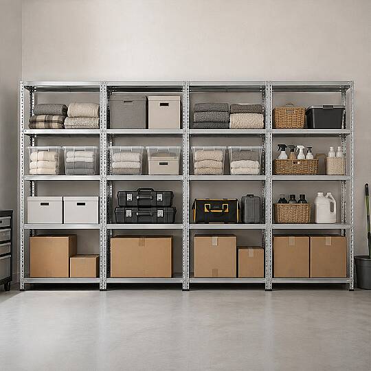 5 Katlı 4 lü Civatalı Hafif Yük Rafı 200x31x374 cm Çelik Depolama Rafı Gri (1)