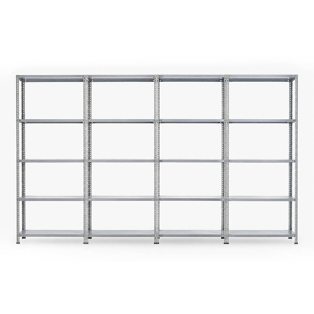 5 Katlı 4 lü Civatalı Hafif Yük Rafı 200x31x374 cm Çelik Depolama Rafı Gri - 1