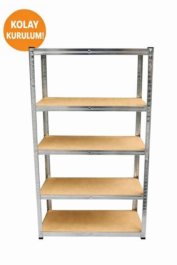 5 Katlı Hafif Yük Rafı, Paslanmaz Galvaniz Metal Raf 150x70x30 cm, Geçmeli Kolay Kurulum Depo, Arşiv, Kiler, Garaj, Ofis Rafı - 2