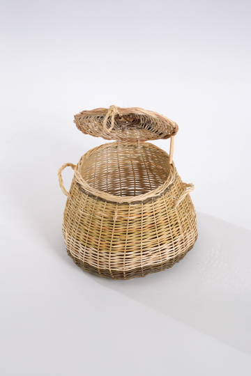 Kapaklı Patates Soğan Sepeti 26x27 cm - Doğal Hasır Sepet, El Yapımı, Mutfak Kiler Düzenleyici Saklama Kutusu