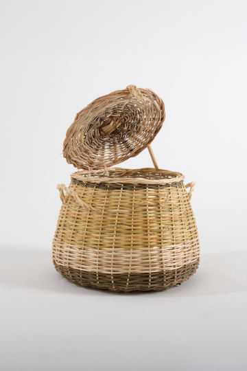 Kapaklı Patates Soğan Sepeti 26x27 cm - Doğal Hasır Sepet, El Yapımı, Mutfak Kiler Düzenleyici Saklama Kutusu (1)