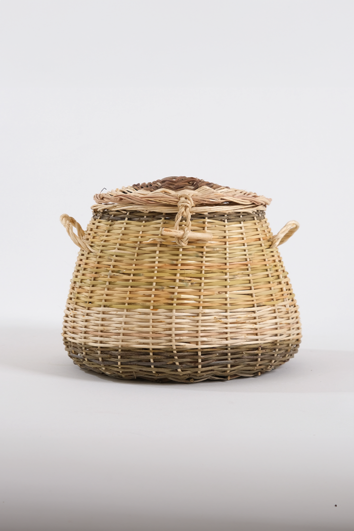 Kapaklı Patates Soğan Sepeti 26x27 cm - Doğal Hasır Sepet, El Yapımı, Mutfak Kiler Düzenleyici Saklama Kutusu - 3