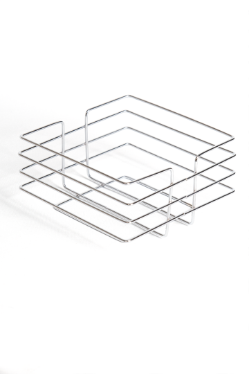 Krom Metal Kare Ekmeklik Sunum Sepeti - Tezgah Üstü Mutfak Organizeri, Meyve ve Poğaça Servis Kasası, Modern Tel Sepet, 20.5x20.5x11 cm