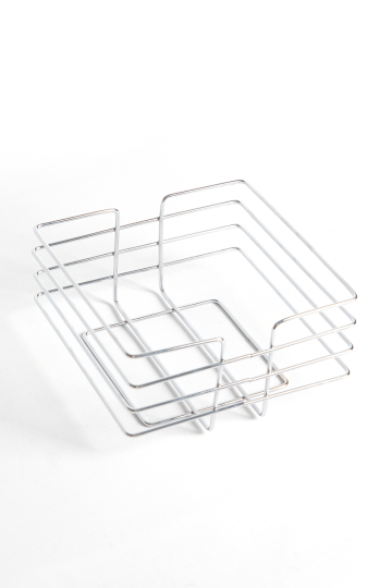 Krom Metal Kare Ekmeklik Sunum Sepeti - Tezgah Üstü Mutfak Organizeri, Meyve ve Poğaça Servis Kasası, Modern Tel Sepet, 20.5x20.5x11 cm (1)