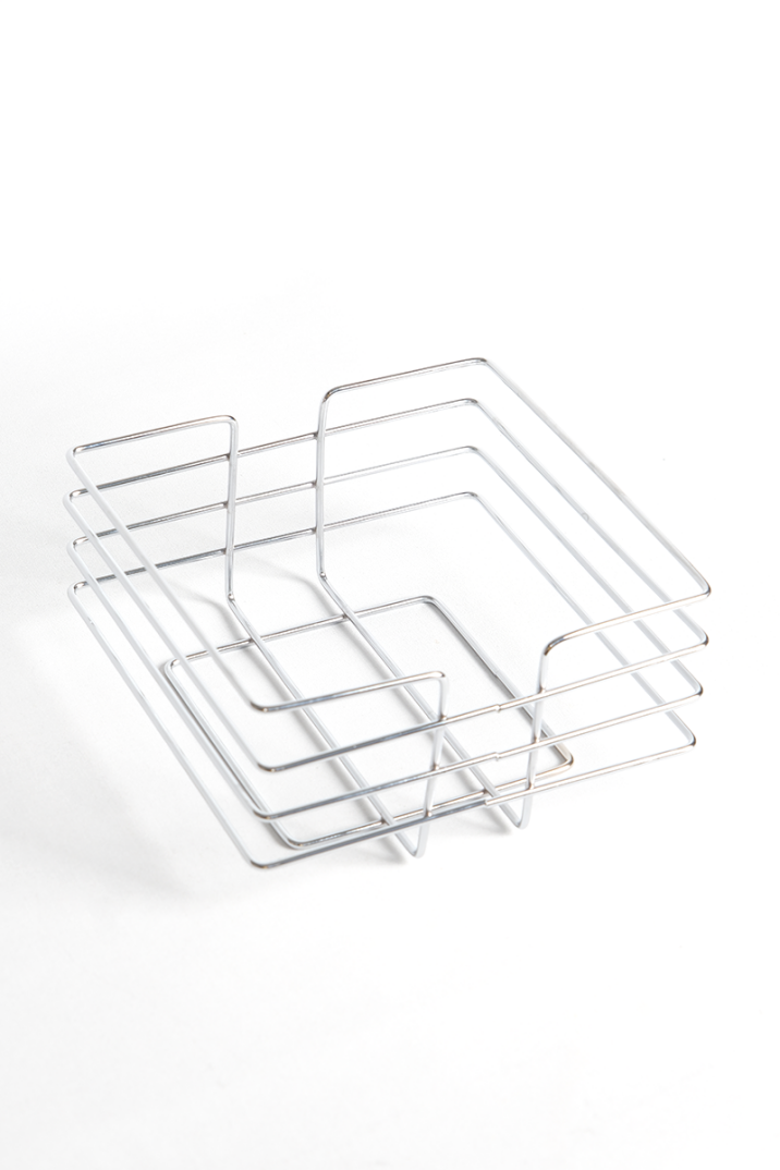 Krom Metal Kare Ekmeklik Sunum Sepeti - Tezgah Üstü Mutfak Organizeri, Meyve ve Poğaça Servis Kasası, Modern Tel Sepet, 20.5x20.5x11 cm - 2