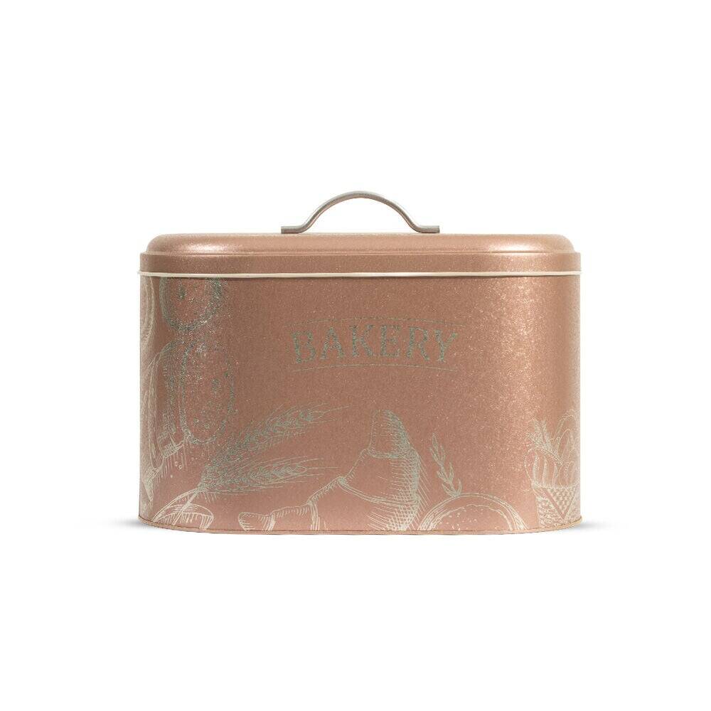Metal Ekmeklik - Tezgah Üstü Ekmek Saklama Kutusu ve Kapaklı Mutfak Düzenleyici Pembe 34x26x18.5 cm - 1
