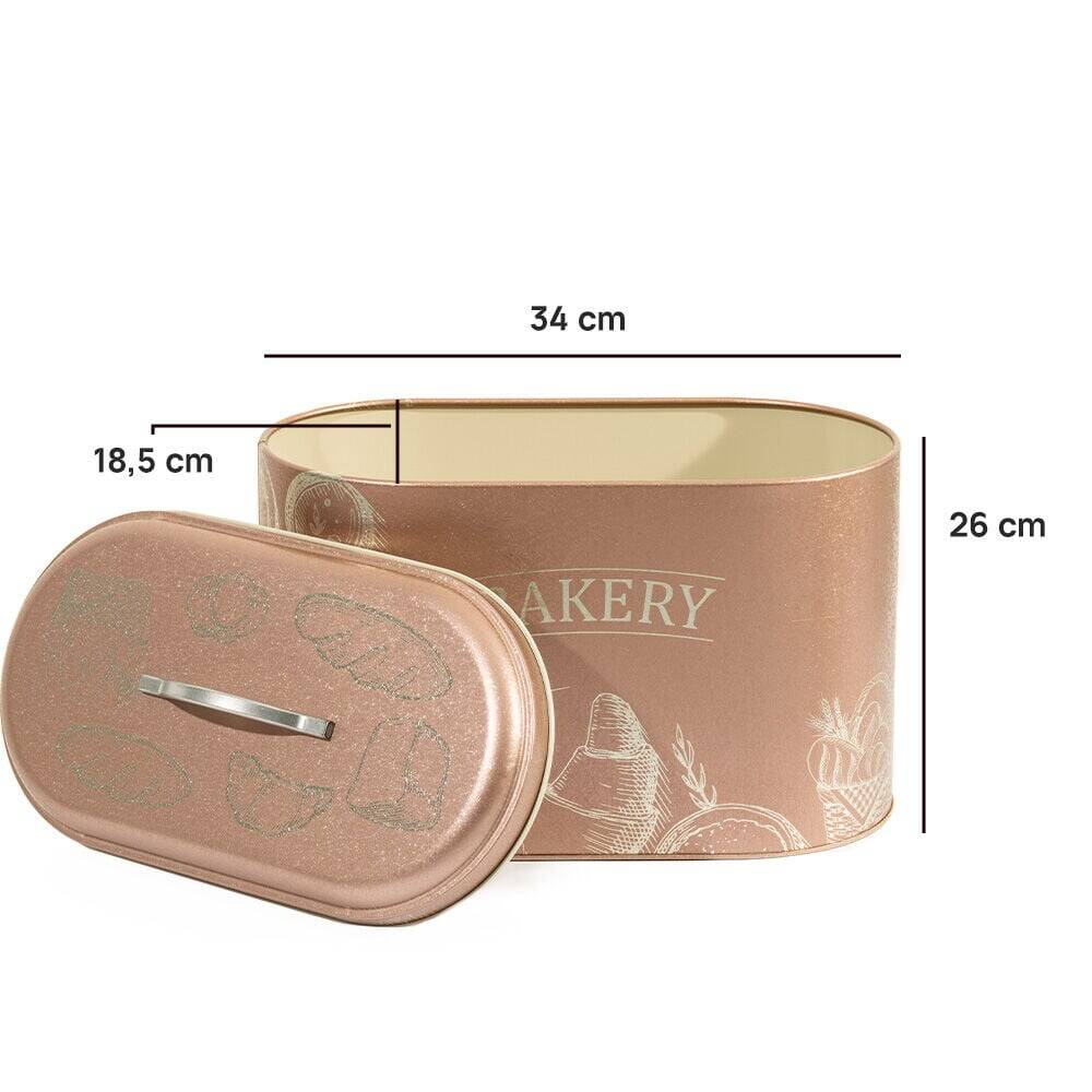 Metal Ekmeklik - Tezgah Üstü Ekmek Saklama Kutusu ve Kapaklı Mutfak Düzenleyici Pembe 34x26x18.5 cm - 3