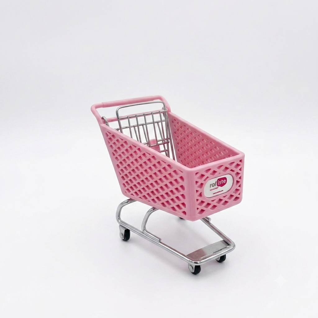 Dekoratif Mini Market Arabası, Pembe, Çok Amaçlı Organizer, Masaüstü Aksesuar, 15 cm - 1