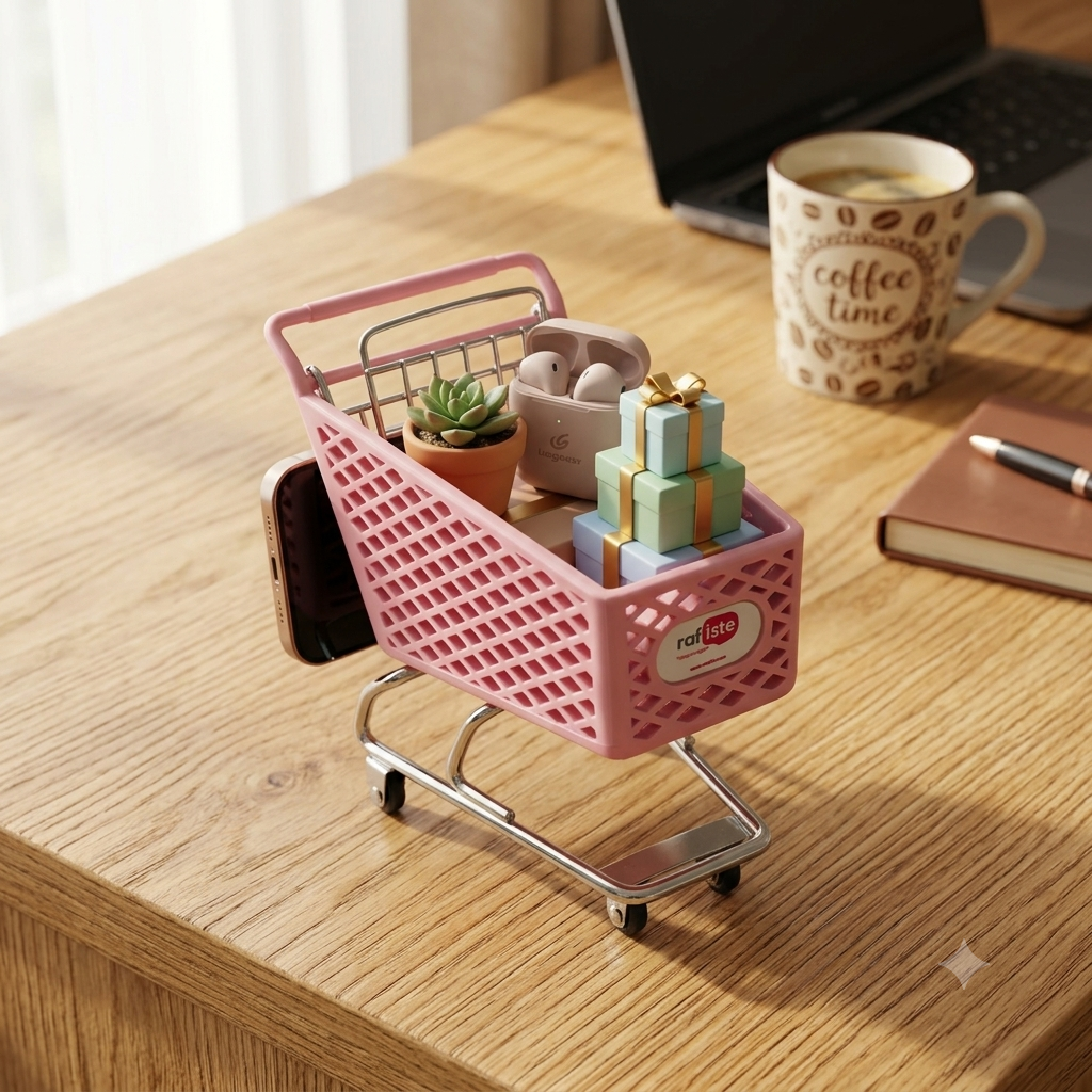 Dekoratif Mini Market Arabası, Pembe, Çok Amaçlı Organizer, Masaüstü Aksesuar, 15 cm - 2
