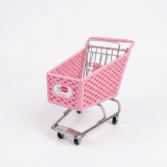 Dekoratif Mini Market Arabası, Pembe, Çok Amaçlı Organizer, Masaüstü Aksesuar, 15 cm - 4