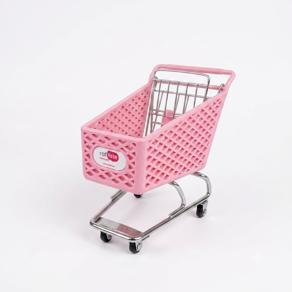 Dekoratif Mini Market Arabası, Pembe, Çok Amaçlı Organizer, Masaüstü Aksesuar, 15 cm - 4