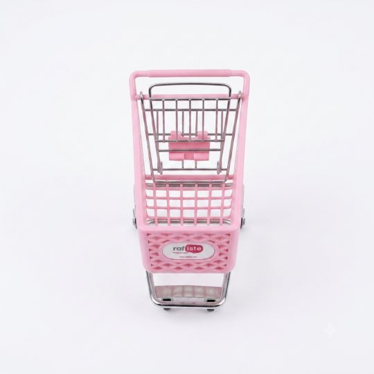 Dekoratif Mini Market Arabası, Pembe, Çok Amaçlı Organizer, Masaüstü Aksesuar, 15 cm - 5
