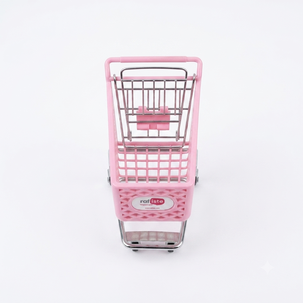 Dekoratif Mini Market Arabası, Pembe, Çok Amaçlı Organizer, Masaüstü Aksesuar, 15 cm - 5