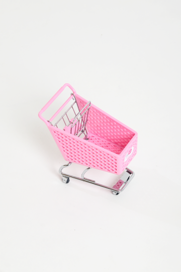 Dekoratif Mini Market Arabası, Pembe, Çok Amaçlı Organizer, Masaüstü Aksesuar, 15 cm - 6