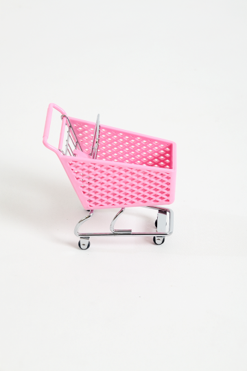 Dekoratif Mini Market Arabası, Pembe, Çok Amaçlı Organizer, Masaüstü Aksesuar, 15 cm - 7