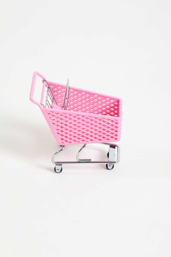 Dekoratif Mini Market Arabası, Pembe, Çok Amaçlı Organizer, Masaüstü Aksesuar, 15 cm - 7
