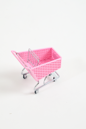 Dekoratif Mini Market Arabası, Pembe, Çok Amaçlı Organizer, Masaüstü Aksesuar, 15 cm - 8