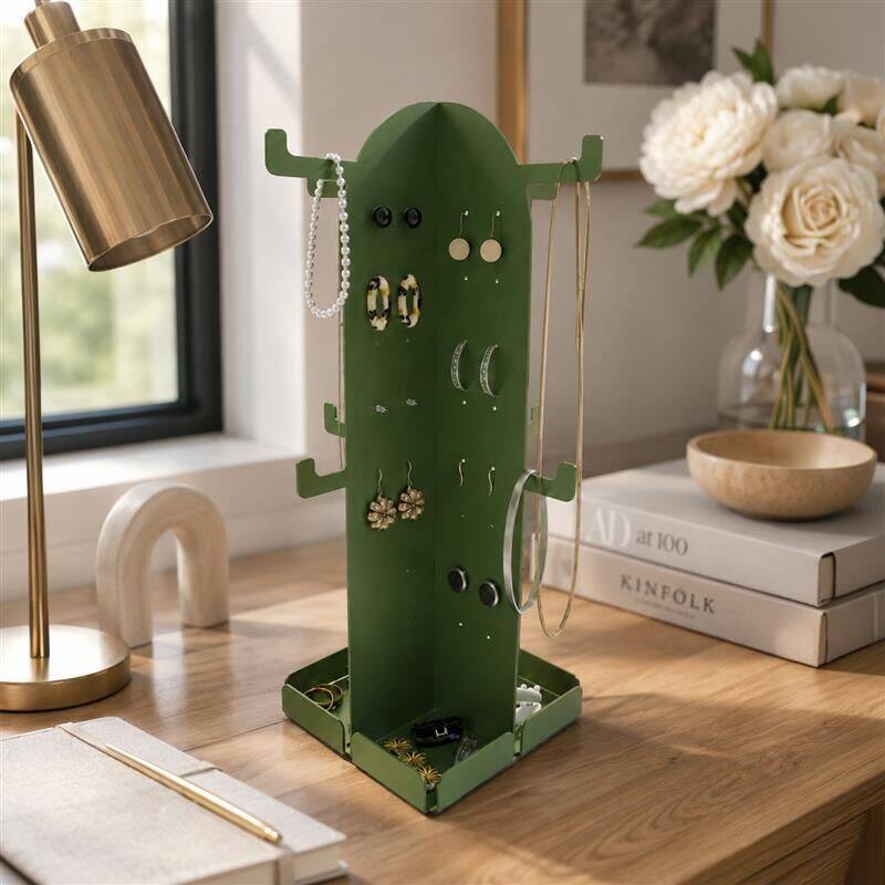 Kaktüs Metal Takı Standı ve Organizeri - Küpe Kolye Bilezik Aksesuar Askısı Alt Bölmeli Düzenleyici 32x20x20 cm - 4