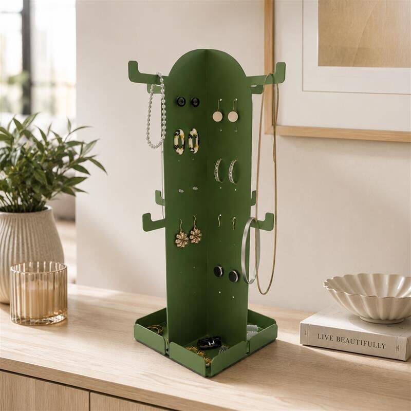 Kaktüs Metal Takı Standı ve Organizeri - Küpe Kolye Bilezik Aksesuar Askısı Alt Bölmeli Düzenleyici 32x20x20 cm - 6