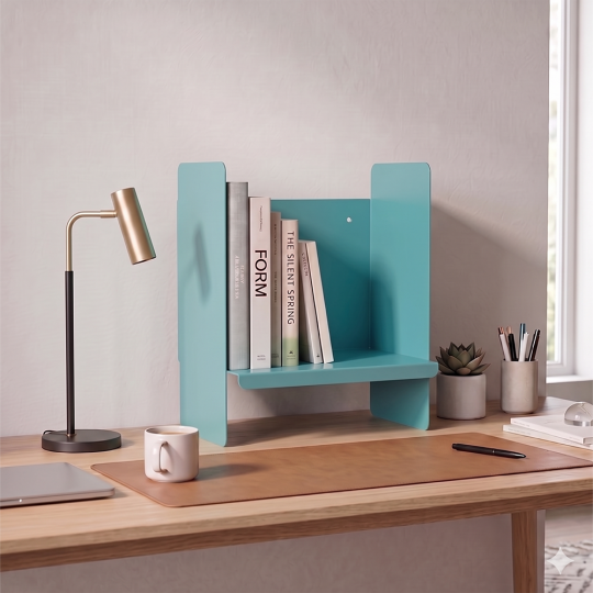 Mavi Metal Duvar Rafı - Masa Üstü Kitaplık ve Çok Amaçlı Ofis Düzenleyici 21x30 cm - 6