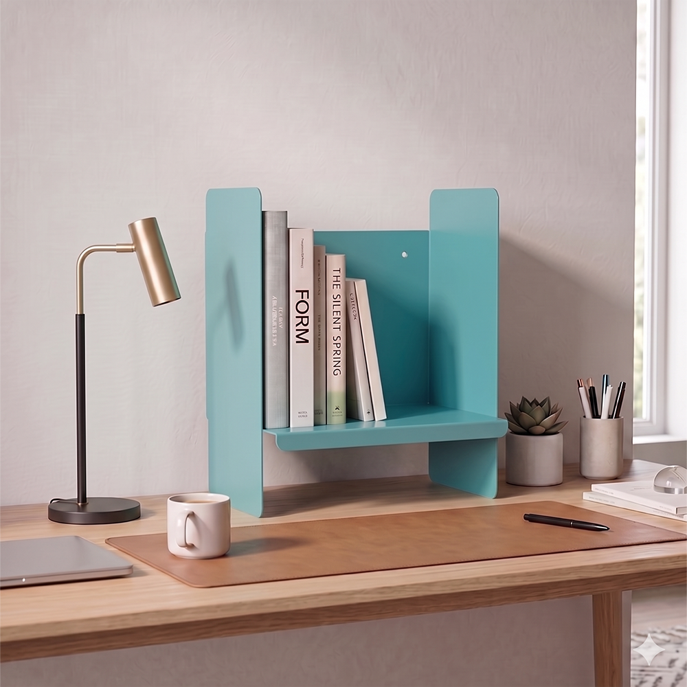 Mavi Metal Duvar Rafı - Masa Üstü Kitaplık ve Çok Amaçlı Ofis Düzenleyici 21x30 cm - 6