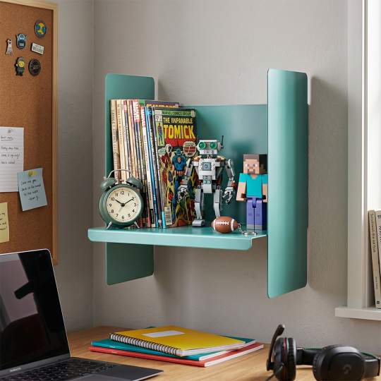 Mavi Metal Duvar Rafı - Masa Üstü Kitaplık ve Çok Amaçlı Ofis Düzenleyici 21x30 cm - 7