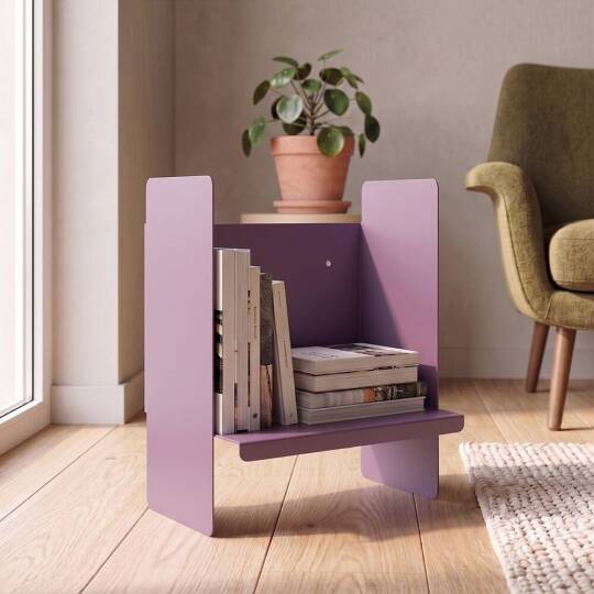 Mor Metal Duvar Rafı - Masa Üstü Kitaplık ve Çok Amaçlı Ofis Düzenleyici 21x30 cm - 6