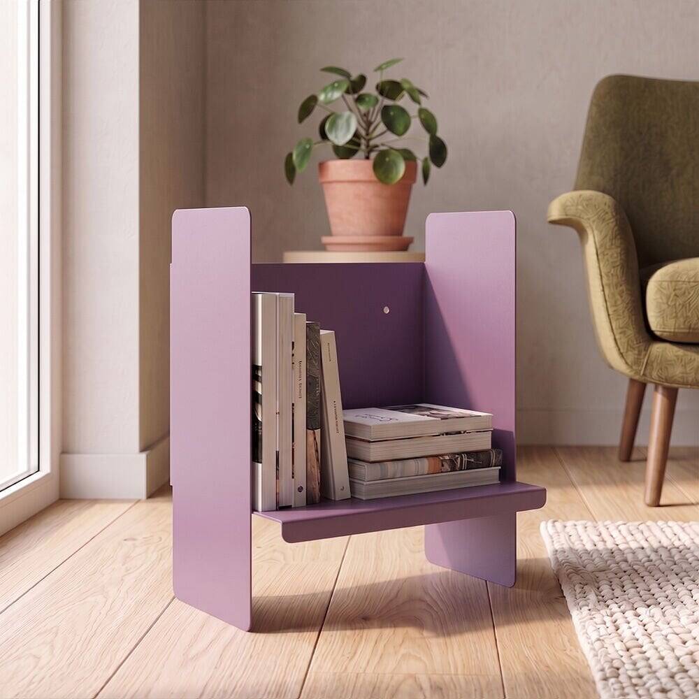Mor Metal Duvar Rafı - Masa Üstü Kitaplık ve Çok Amaçlı Ofis Düzenleyici 21x30 cm - 6