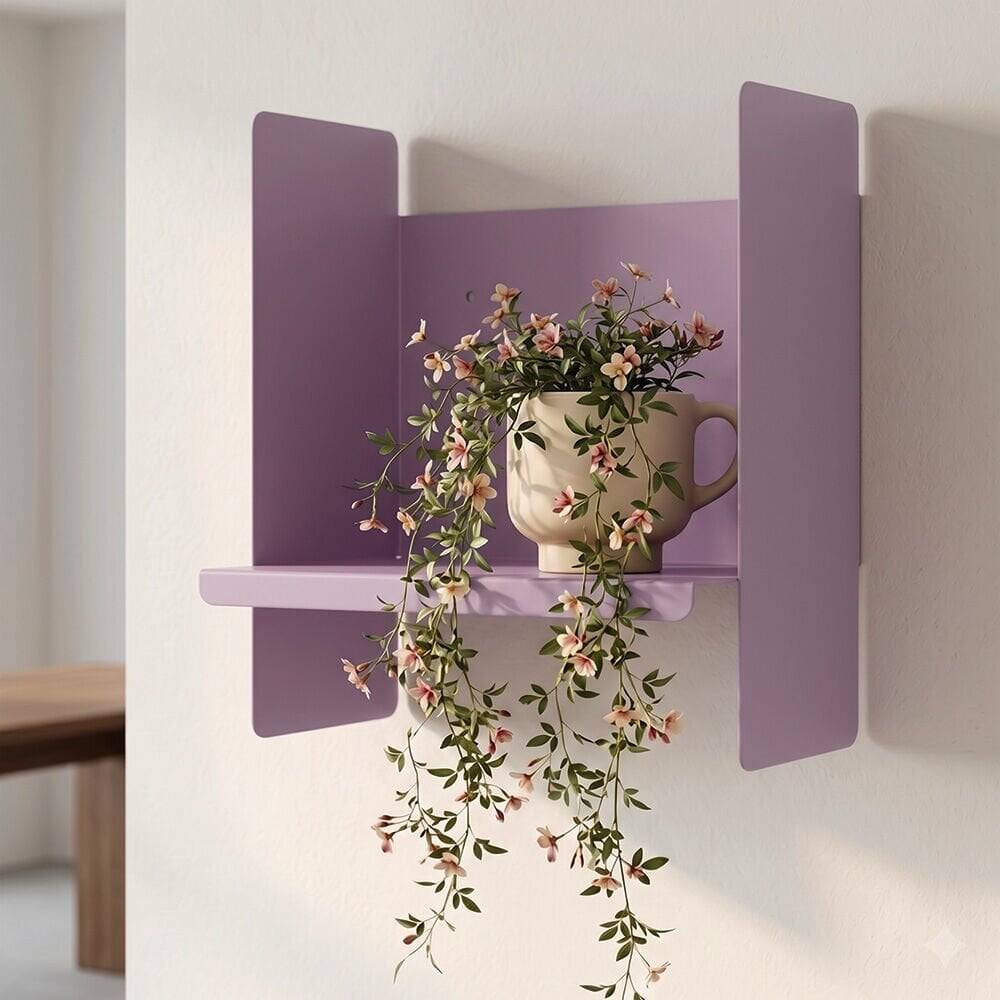 Mor Metal Duvar Rafı - Masa Üstü Kitaplık ve Çok Amaçlı Ofis Düzenleyici 21x30 cm - 8