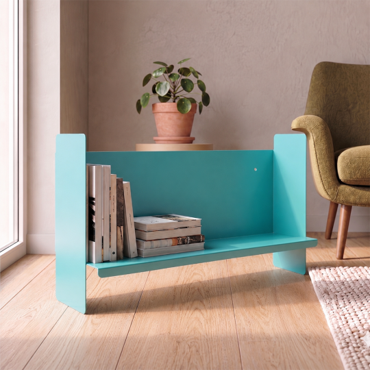 Mavi Metal Duvar Rafı - Masa Üstü Kitaplık ve Çok Amaçlı Ofis Düzenleyici 21x50 cm - 7