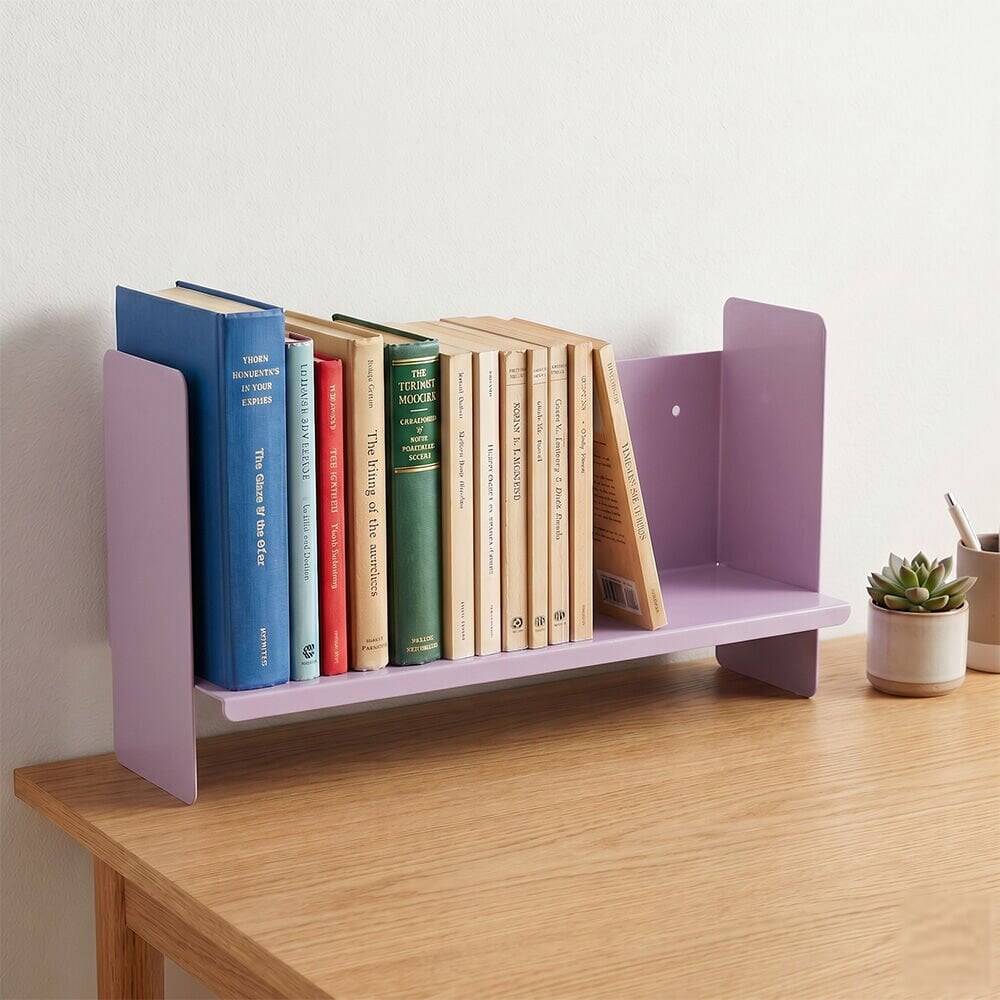 Mor Metal Duvar Rafı - Masa Üstü Kitaplık ve Çok Amaçlı Ofis Düzenleyici 21x50 cm - 6