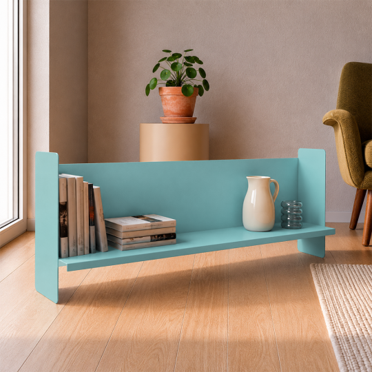 Mavi Metal Duvar Rafı - Masa Üstü Kitaplık ve Çok Amaçlı Ofis Düzenleyici 21x70 cm - 4