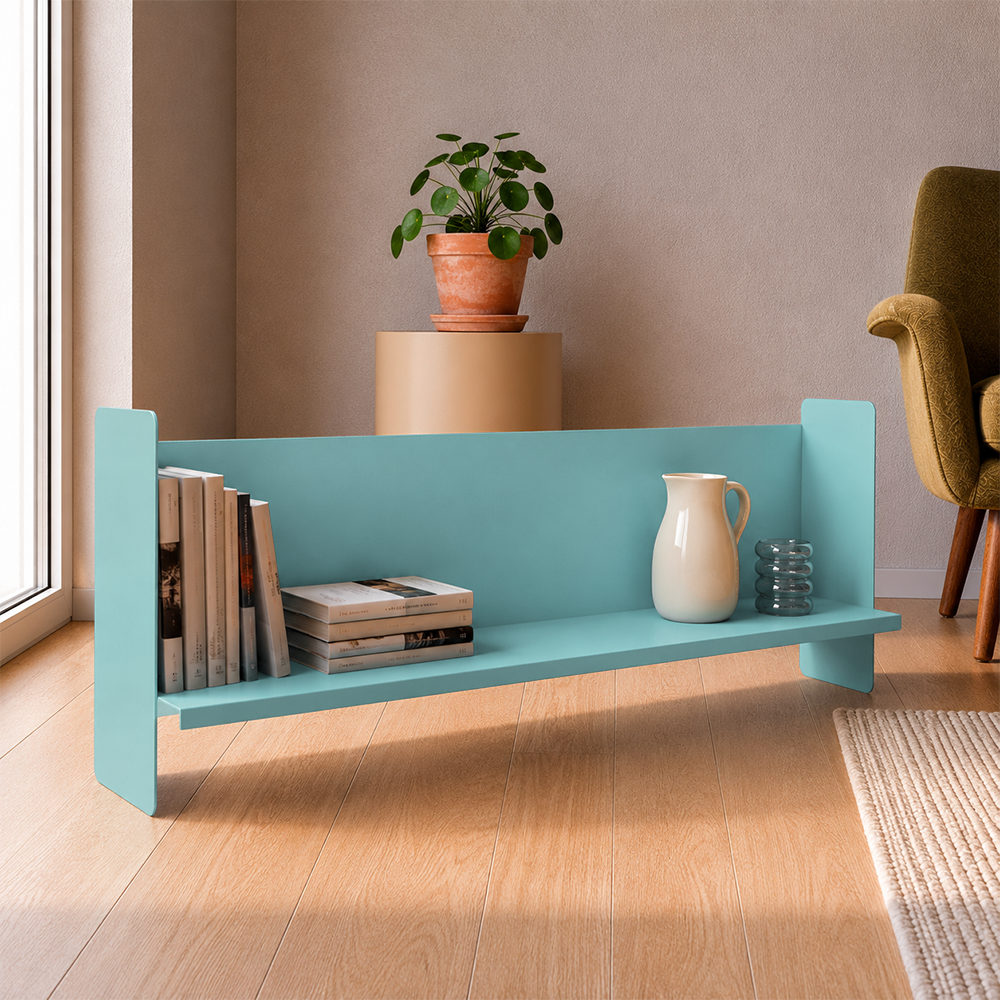 Mavi Metal Duvar Rafı - Masa Üstü Kitaplık ve Çok Amaçlı Ofis Düzenleyici 21x70 cm - 4