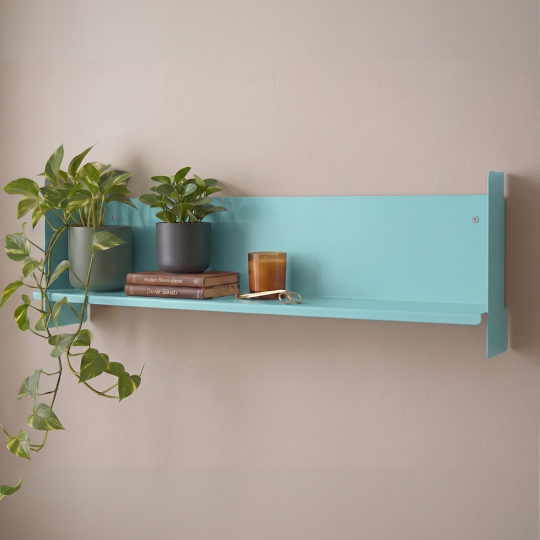 Mavi Metal Duvar Rafı - Masa Üstü Kitaplık ve Çok Amaçlı Ofis Düzenleyici 21x70 cm - 5
