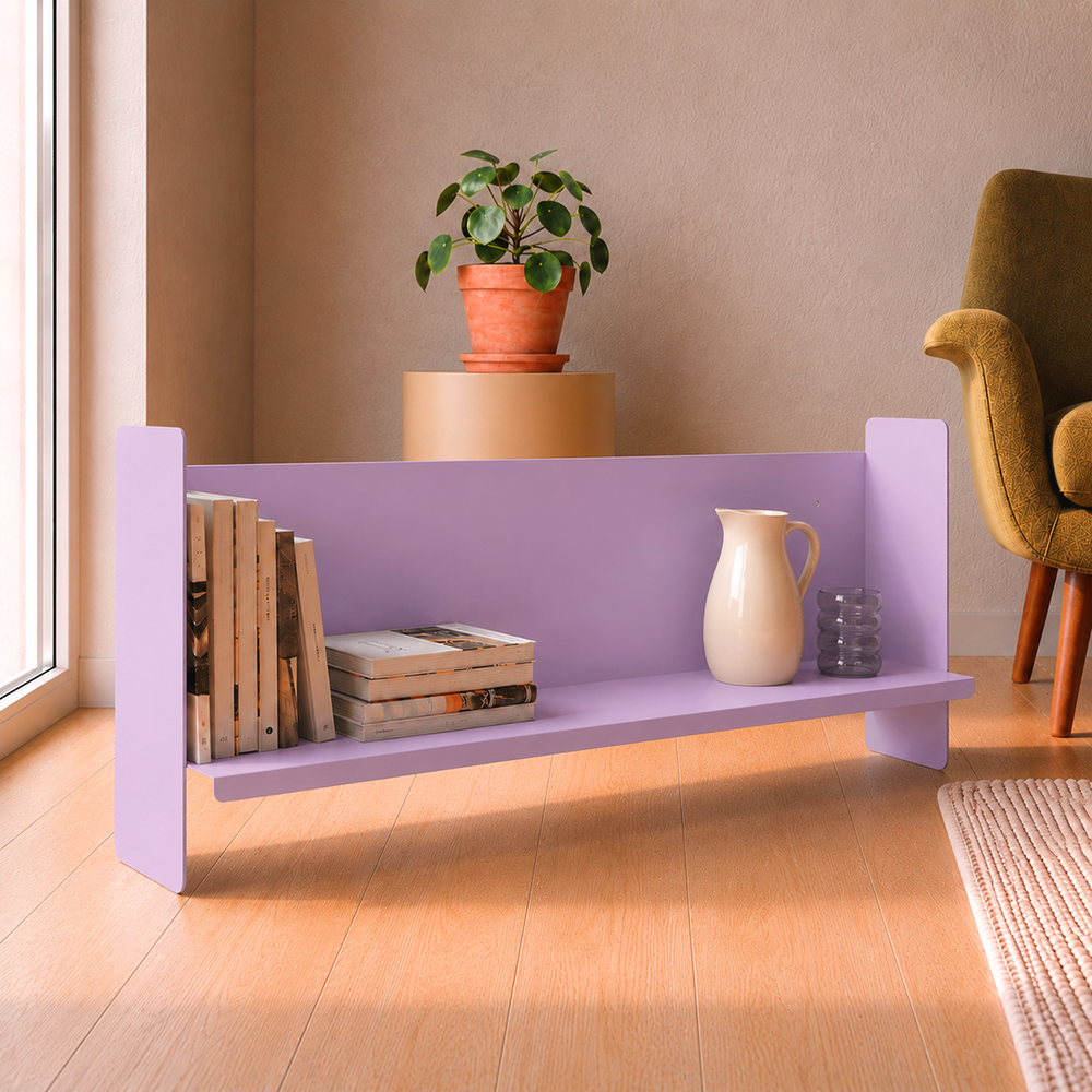 Mor Metal Duvar Rafı - Masa Üstü Kitaplık ve Çok Amaçlı Ofis Düzenleyici 21x70 cm - 8