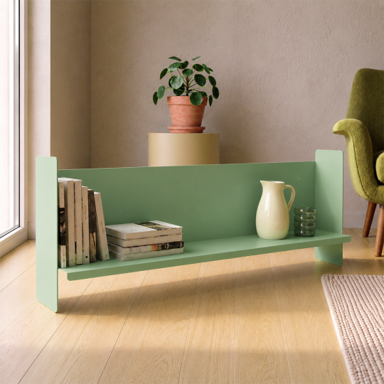 Yeşil Metal Duvar Rafı - Masa Üstü Kitaplık ve Çok Amaçlı Ofis Düzenleyici 21x70 cm - 8