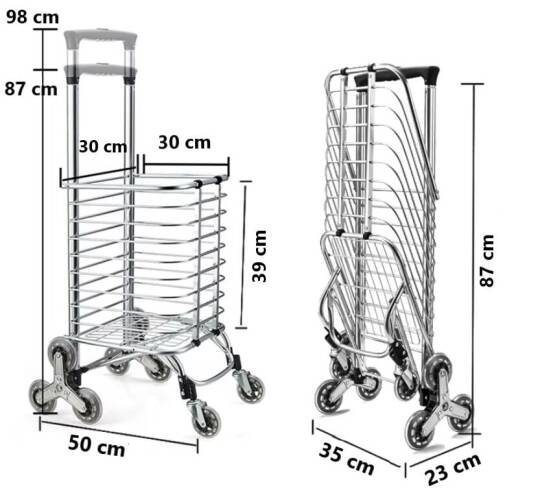 Taşınabilir Katlanabilir Alışveriş Pazar Arabası Altı Tekerlekli Metalik 30 Kg - 8