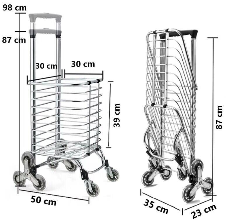 Taşınabilir Katlanabilir Alışveriş Pazar Arabası Altı Tekerlekli Metalik 30 Kg - 8