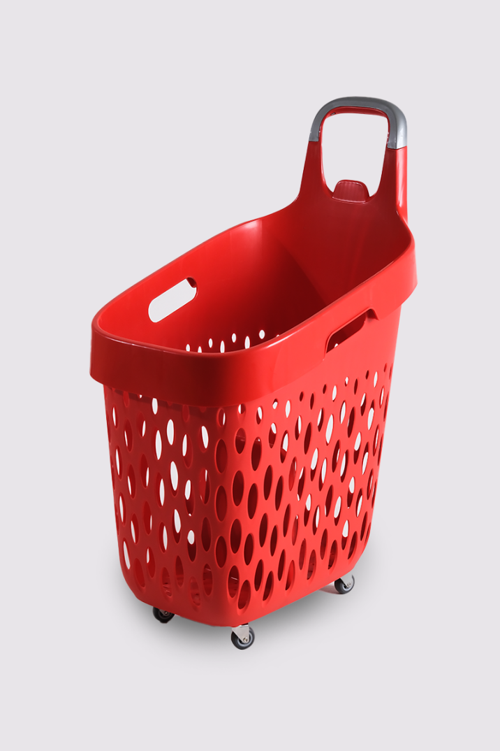 Tekerlekli Market Sepeti (Tekerlekli Alışveriş Sepeti Gri Saplı ) 73 L Kırmızı - 1