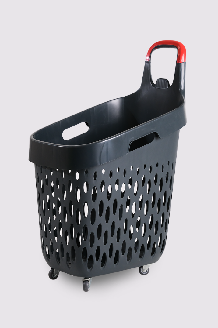 Tekerlekli Market Sepeti (Tekerlekli Alışveriş Sepeti Kırmızı Saplı ) 73 L Füme - 1
