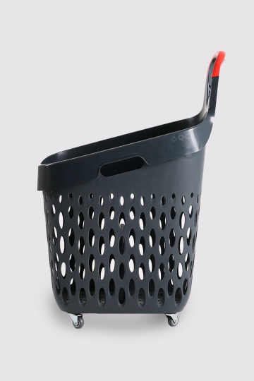 Tekerlekli Market Sepeti (Tekerlekli Alışveriş Sepeti Kırmızı Saplı ) 73 L Füme - 3