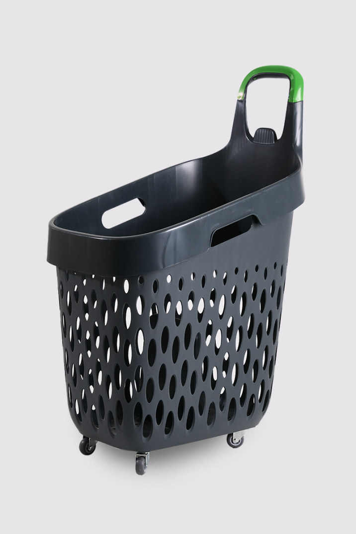 Tekerlekli Market Sepeti (Tekerlekli Alışveriş Sepeti Yeşil Saplı ) 73 L Füme - 1