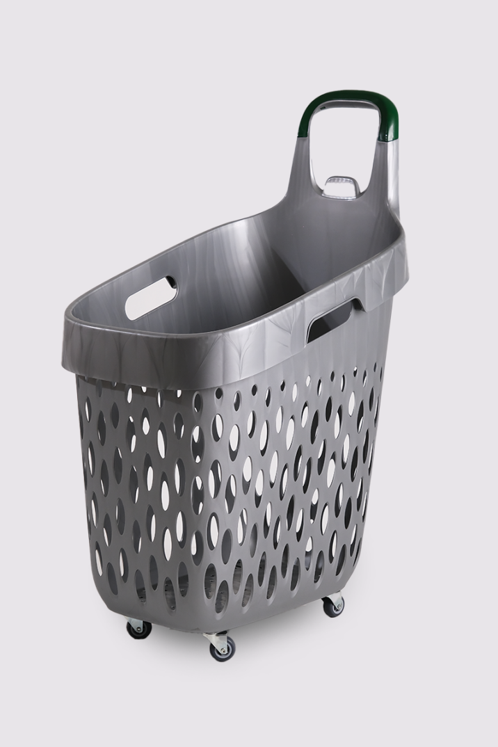 Tekerlekli Market Sepeti (Tekerlekli Alışveriş Sepeti Yeşil Saplı ) 73 L Gri - 1