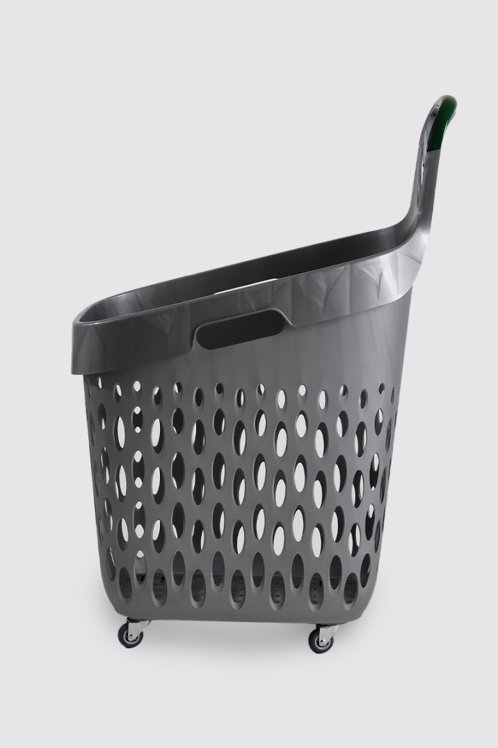 Tekerlekli Market Sepeti (Tekerlekli Alışveriş Sepeti Yeşil Saplı ) 73 L Gri - 2