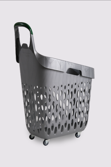 Tekerlekli Market Sepeti (Tekerlekli Alışveriş Sepeti Yeşil Saplı ) 73 L Gri - 3
