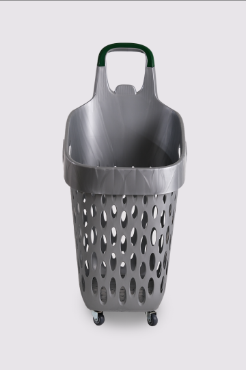 Tekerlekli Market Sepeti (Tekerlekli Alışveriş Sepeti Yeşil Saplı ) 73 L Gri - 4